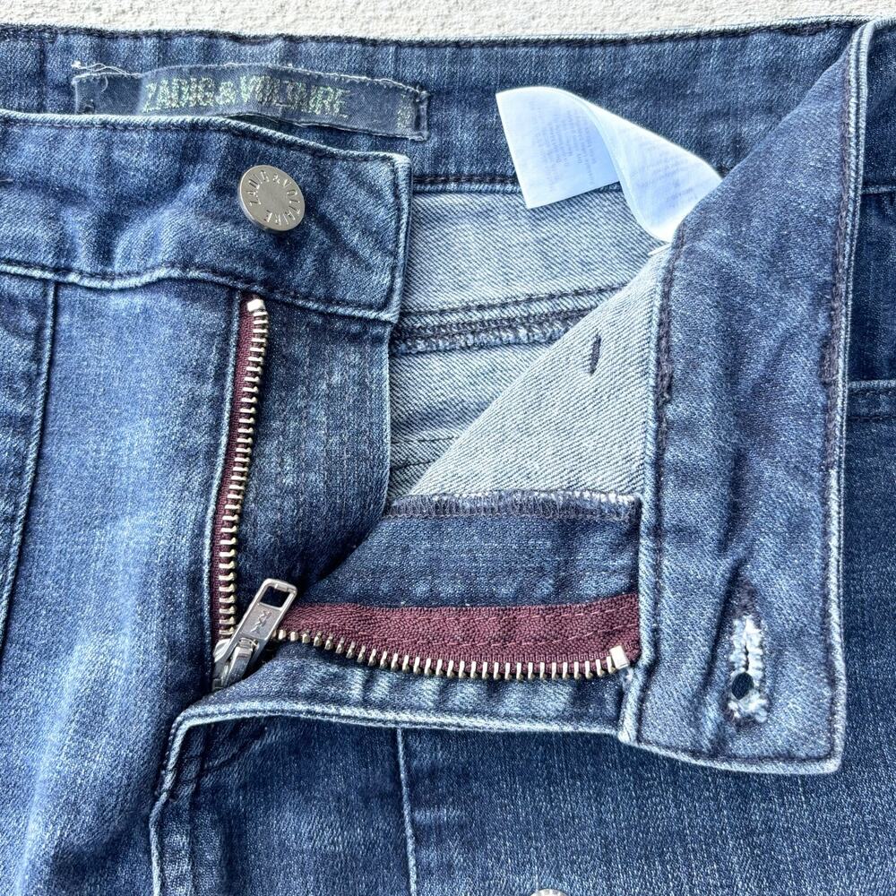 Zadig & Voltaire Evron Brut Rivet Blue Dark Wash Jeans Womens 26 Ankle Zip - Picture 9 of 15
